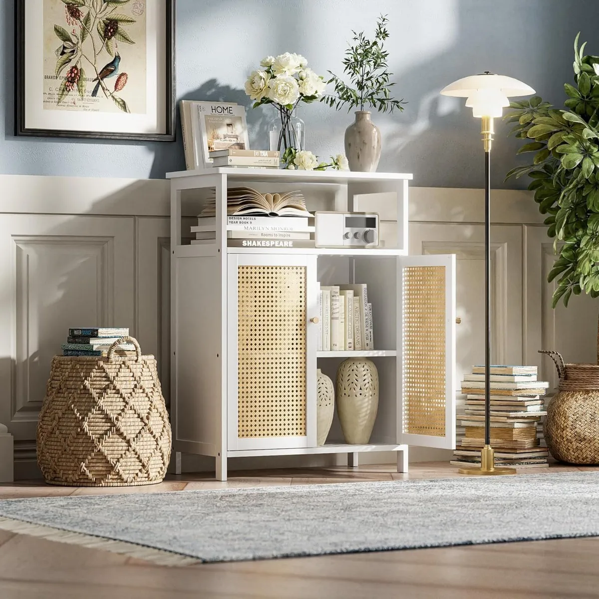 Bamboo Floor Rattan Cabinet Bathroom Storage - Image 4