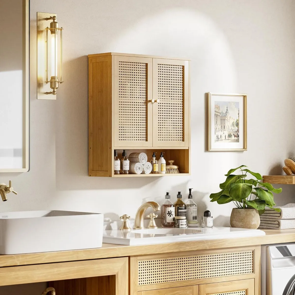 Rattan Bathroom Wall Cabinet Bamboo Medicine - Image 2