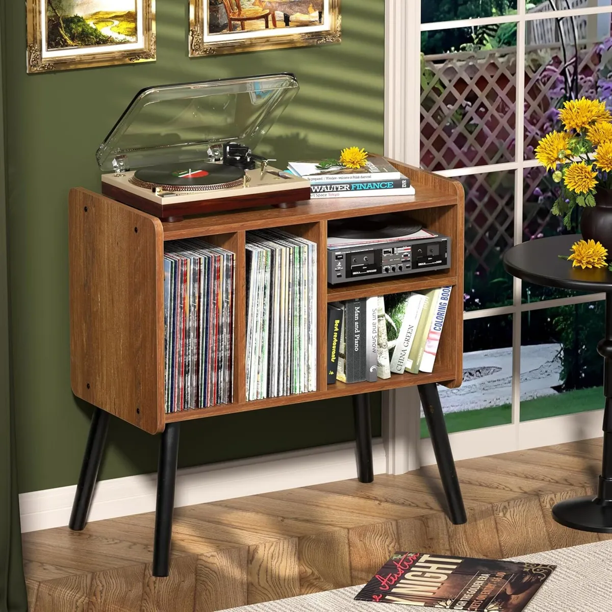 Record Player Table Mid-Century Stand with Vinyl - Image 3