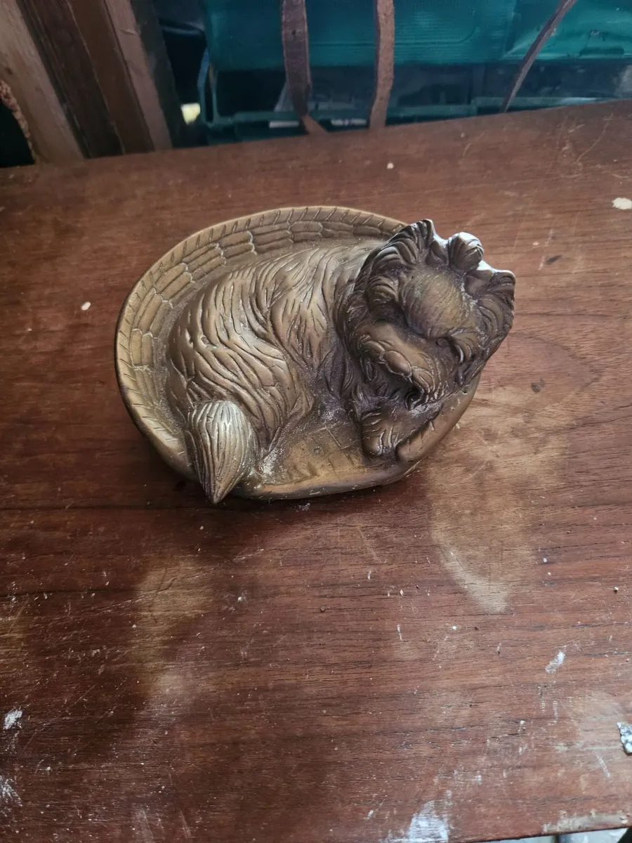 Vintage Brass Terrier in a Basket - Image 1