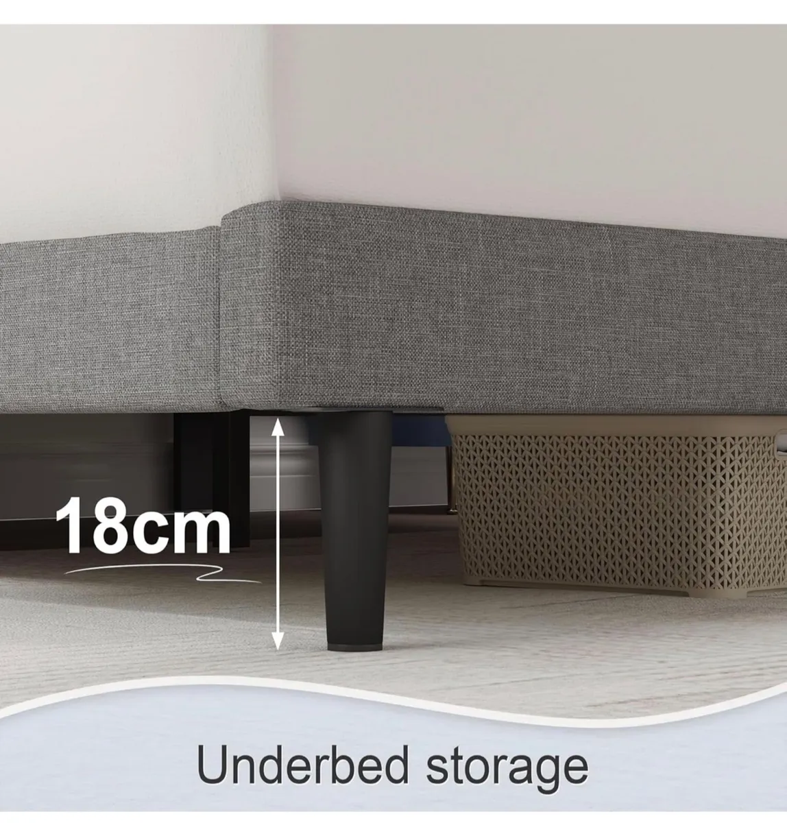 King Bed Frame, Light Grey, Upholstered Wooden Sla - Image 4