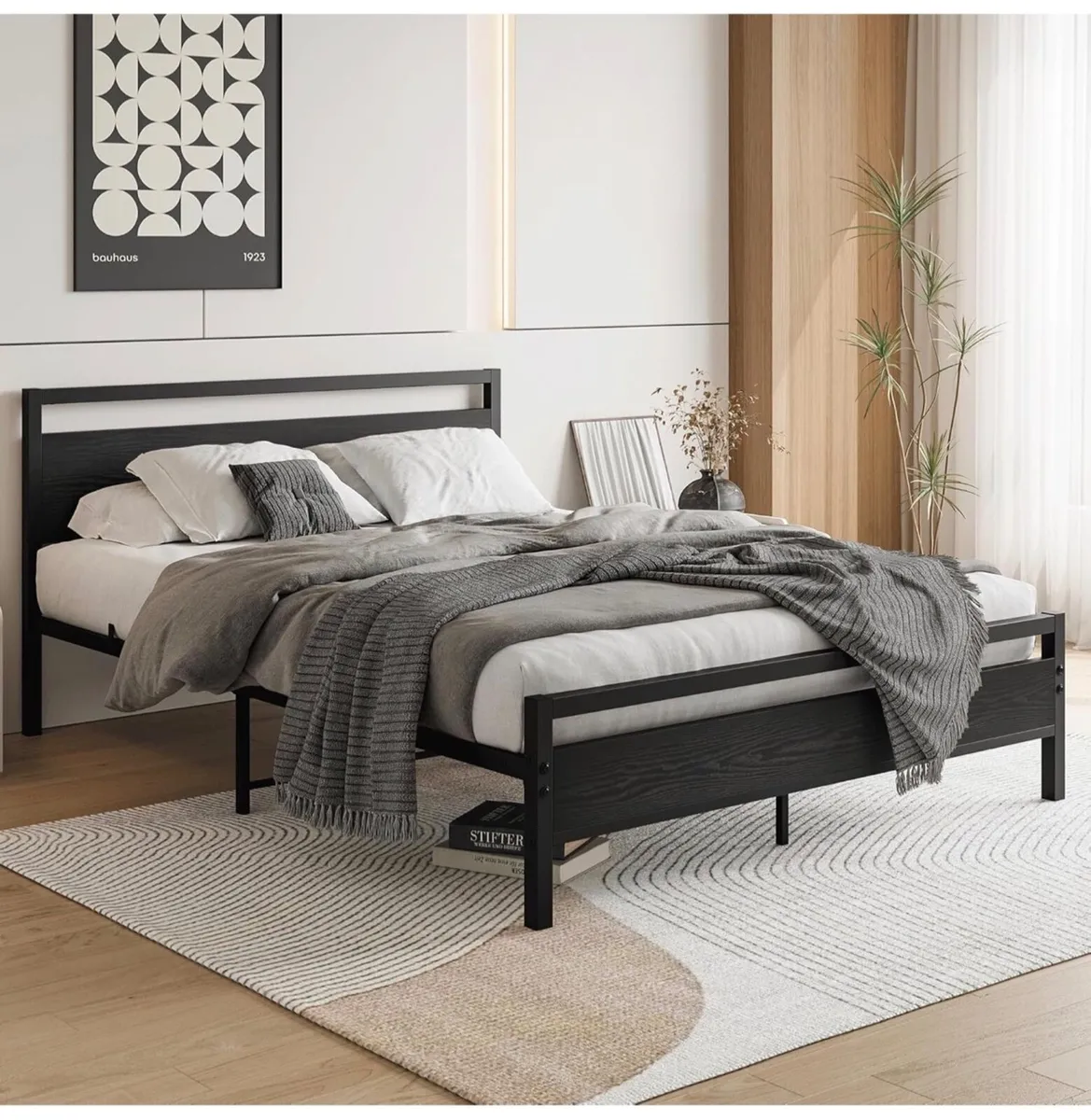 5ft King Bed Frame with Wooden Headboard,Heavy Dut - Image 1