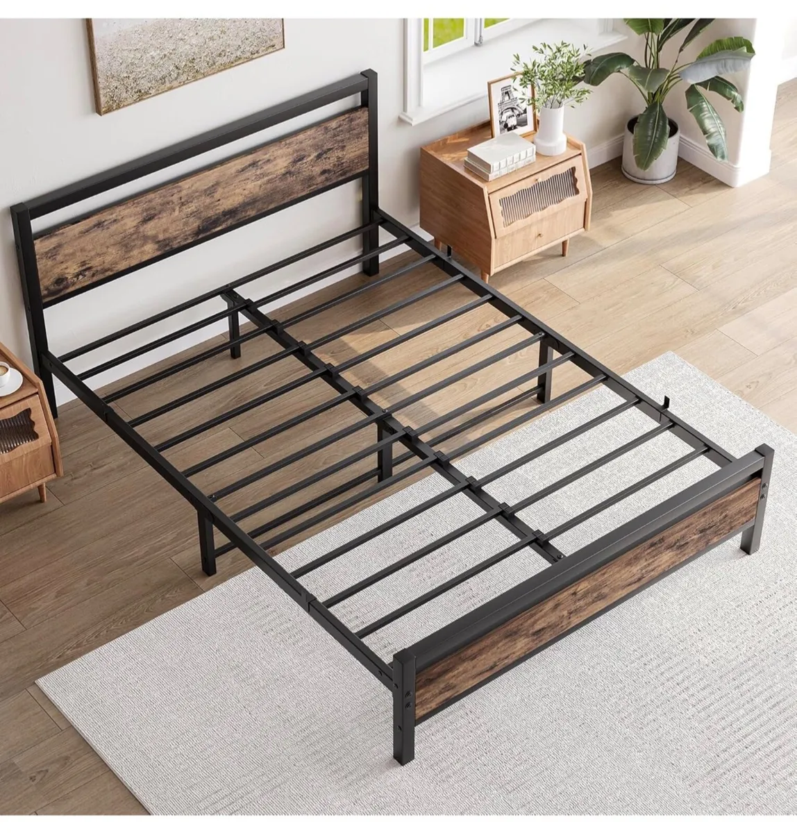Metal Platform Bed Frame King Size with Wooden Hea - Image 4