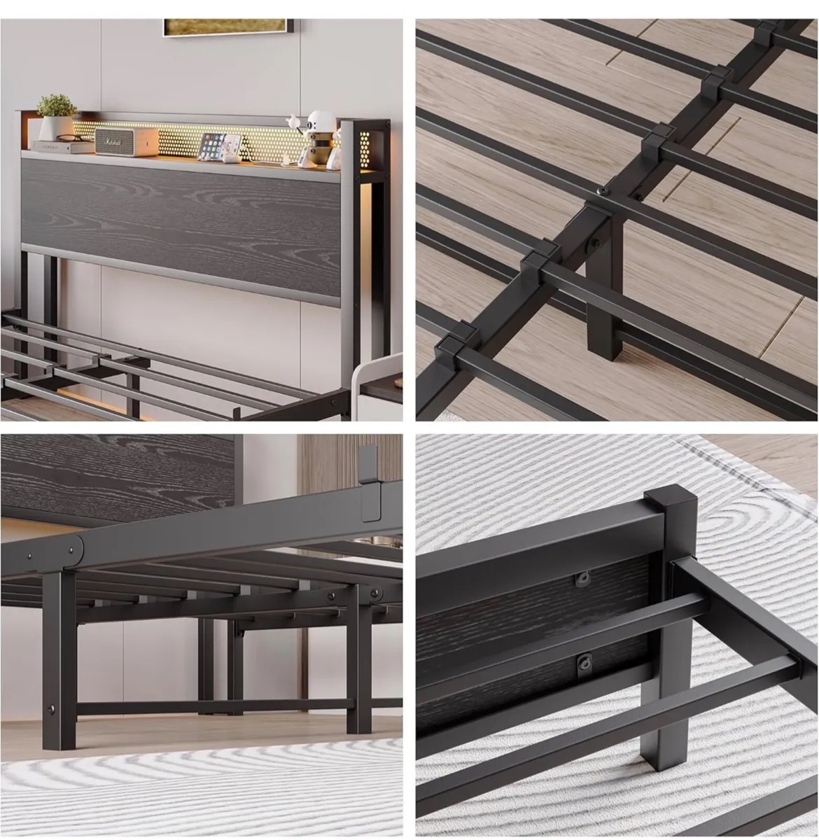 King Size Bed Frame with Storage,LED Lights,5ft Me - Image 3