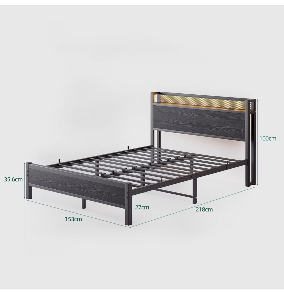 King Size Bed Frame with Storage,LED Lights,5ft Me - Image 4