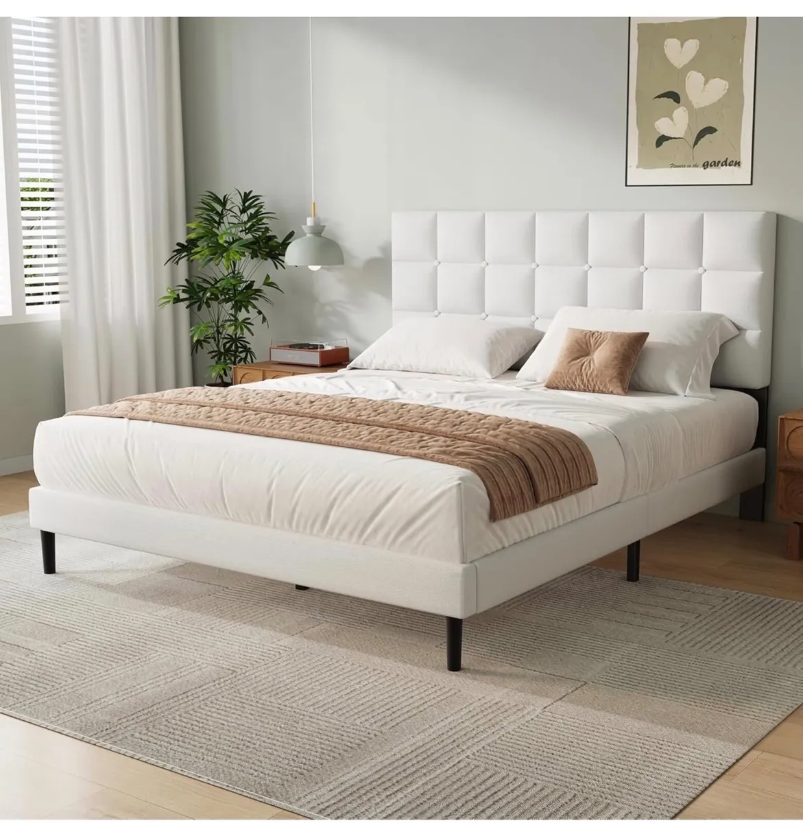 King Bed Frame, Easy Assembly, Sturdy Wooden Slat - Image 1