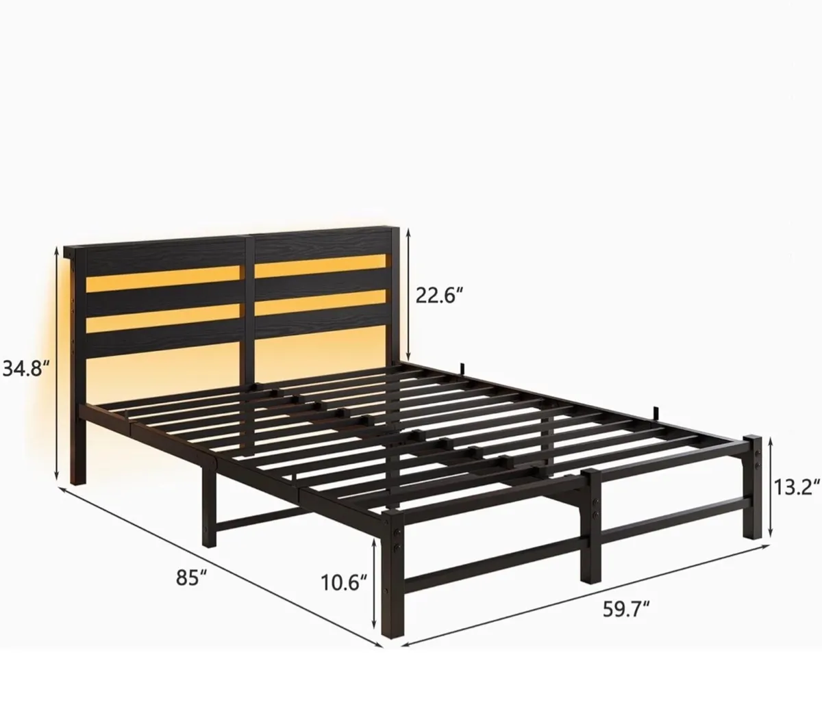 5ft King Bed Frame with Charging Station and LED L - Image 2