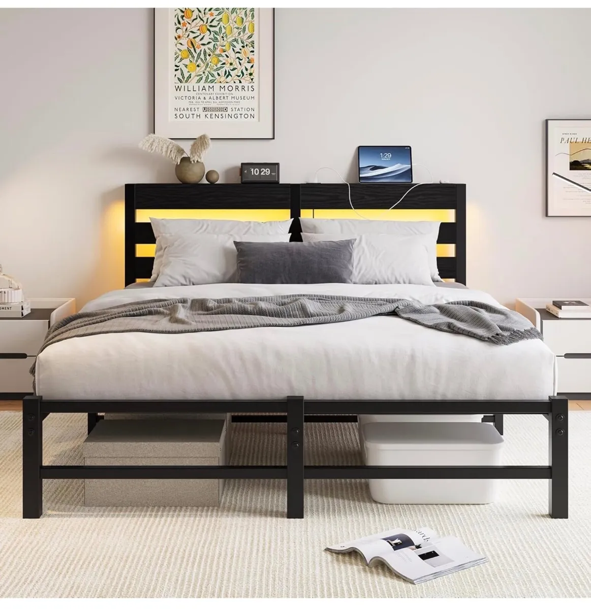 5ft King Bed Frame with Charging Station and LED L - Image 3