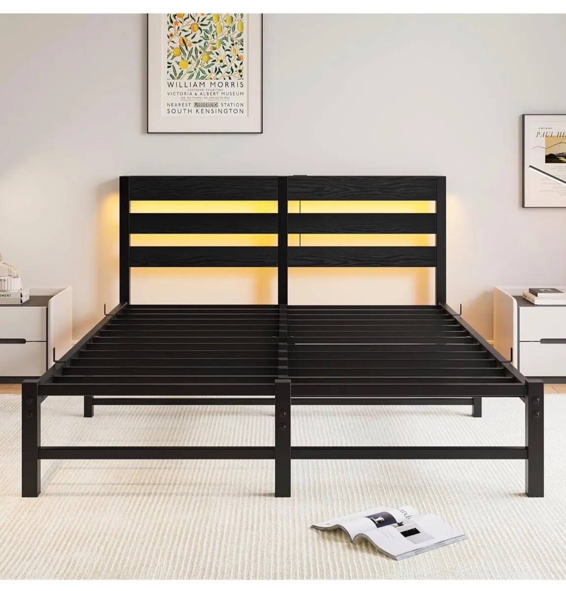 5ft King Bed Frame with Charging Station and LED L - Image 4