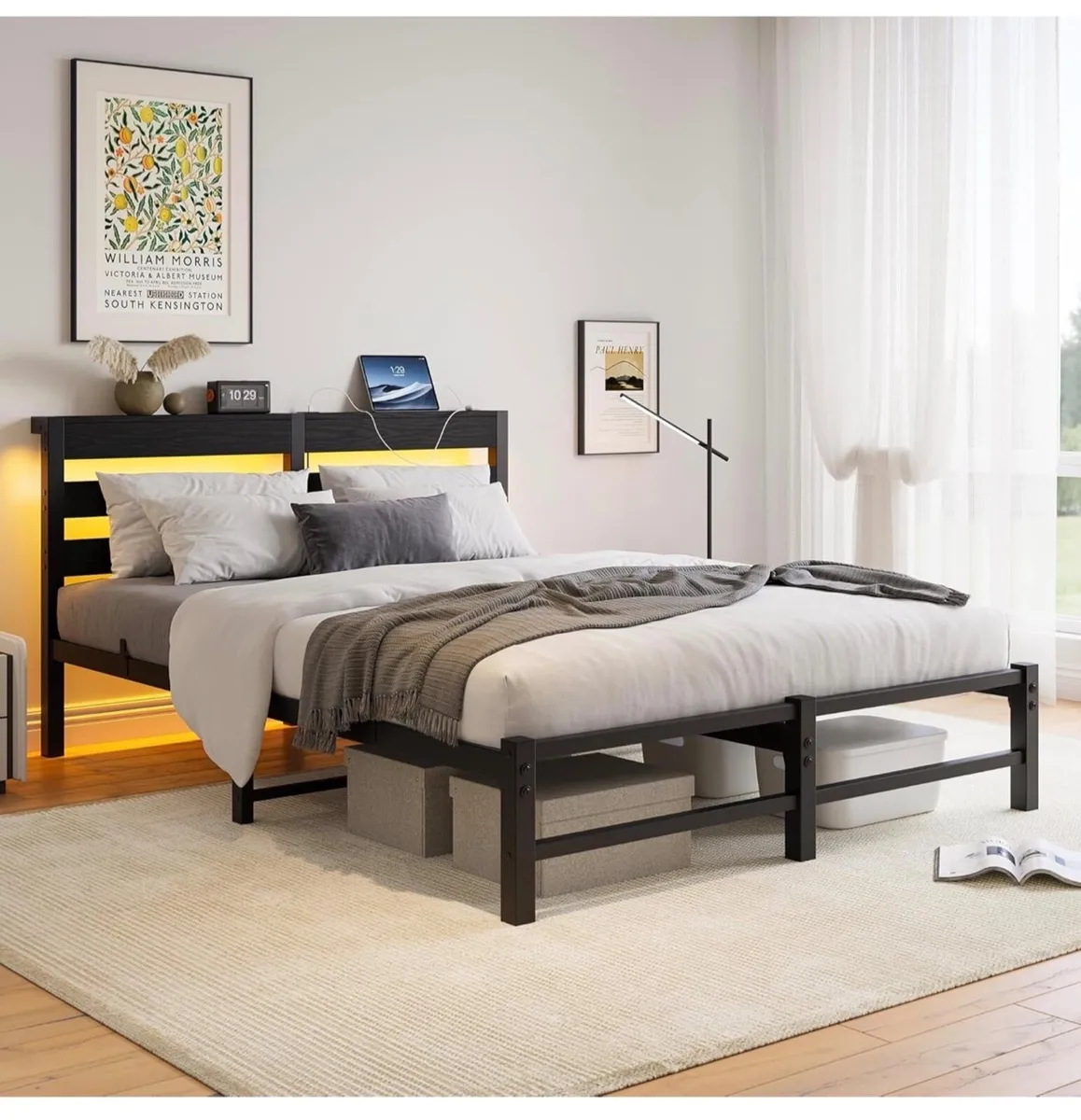 5ft King Bed Frame with Charging Station and LED L - Image 1