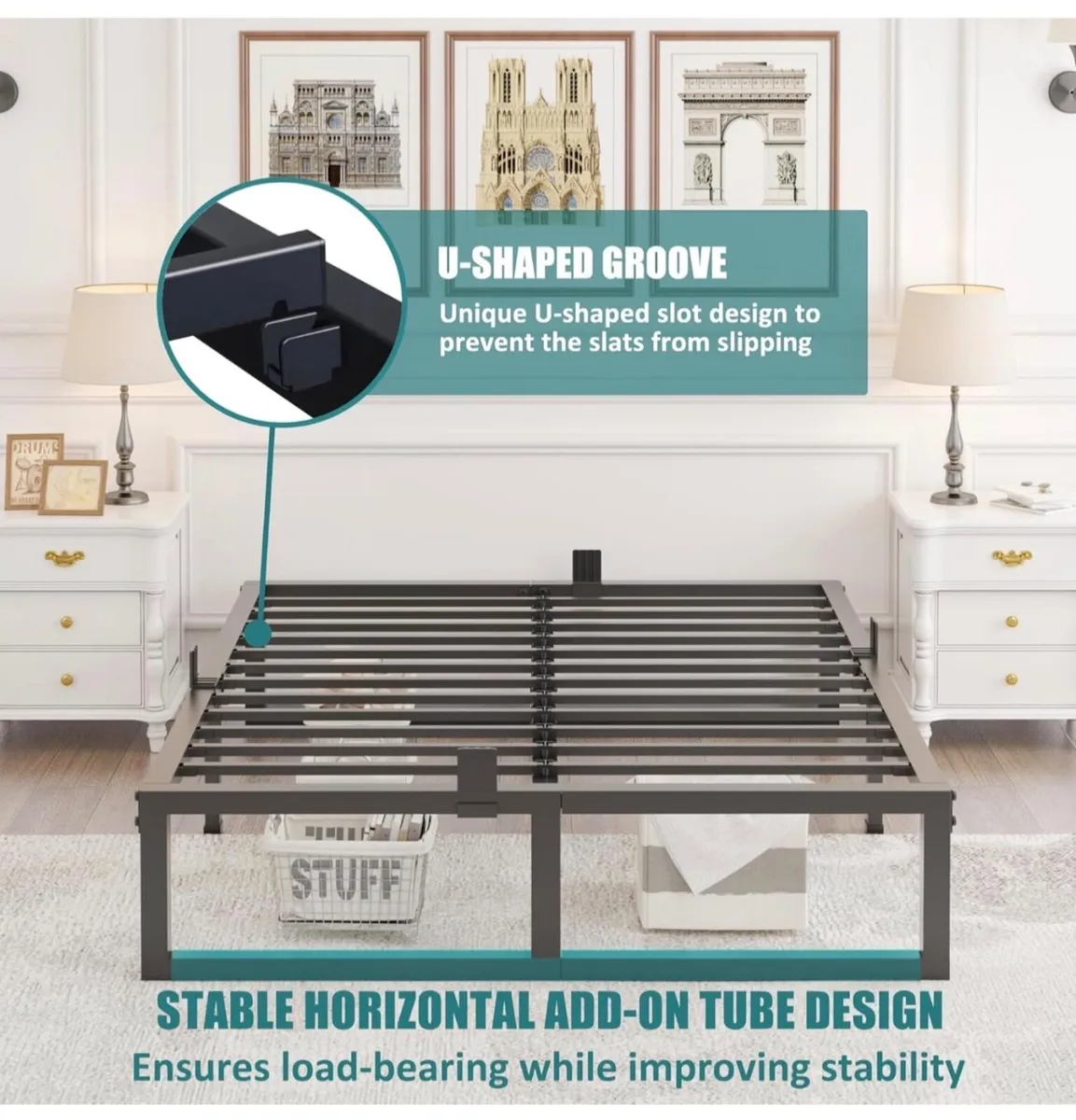 5ft King Bed Frame 150x200 cm - 36cm Height Heavy - Image 3