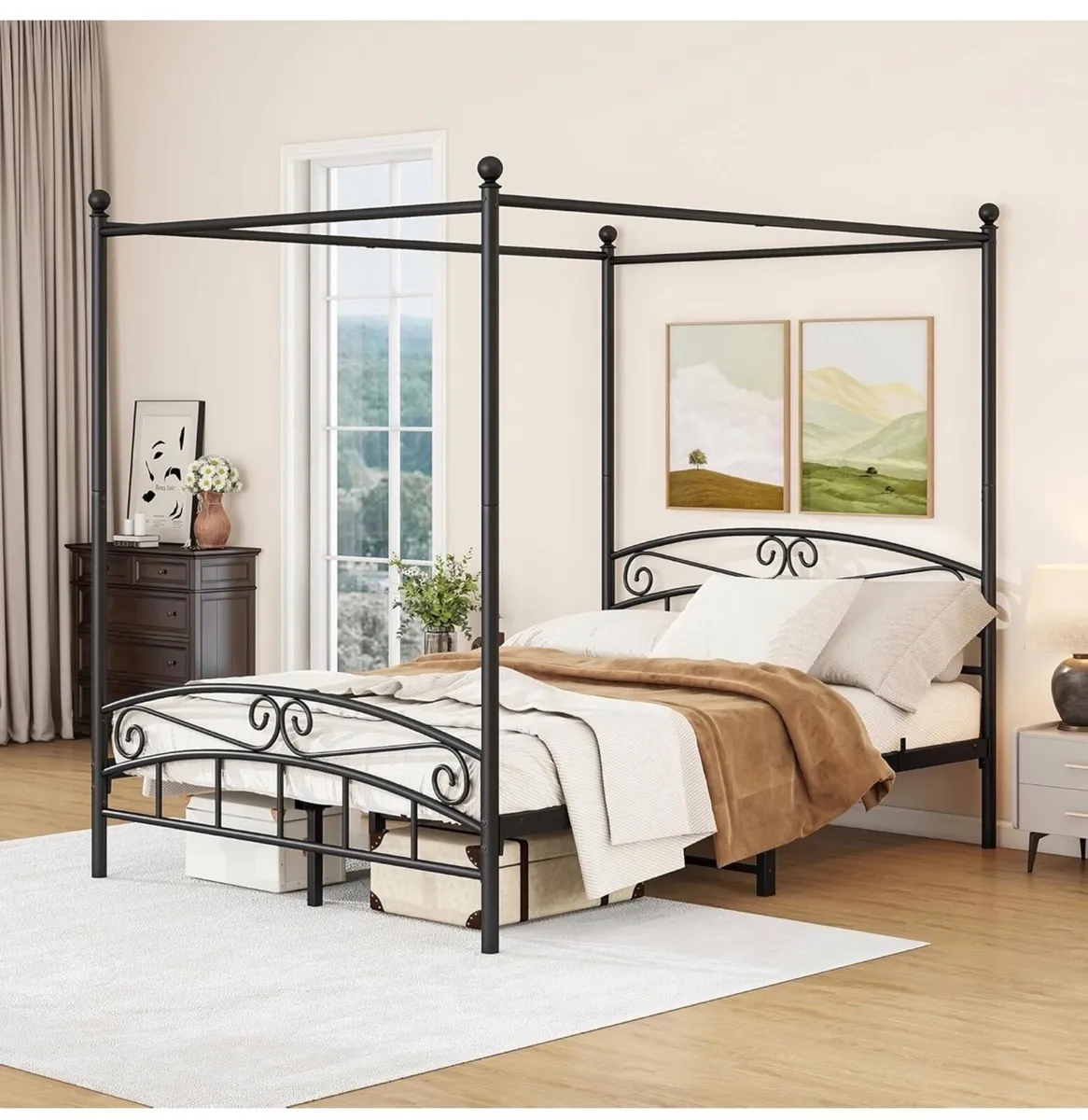 Bed Frame King Size with Ornate European Style Hea - Image 1