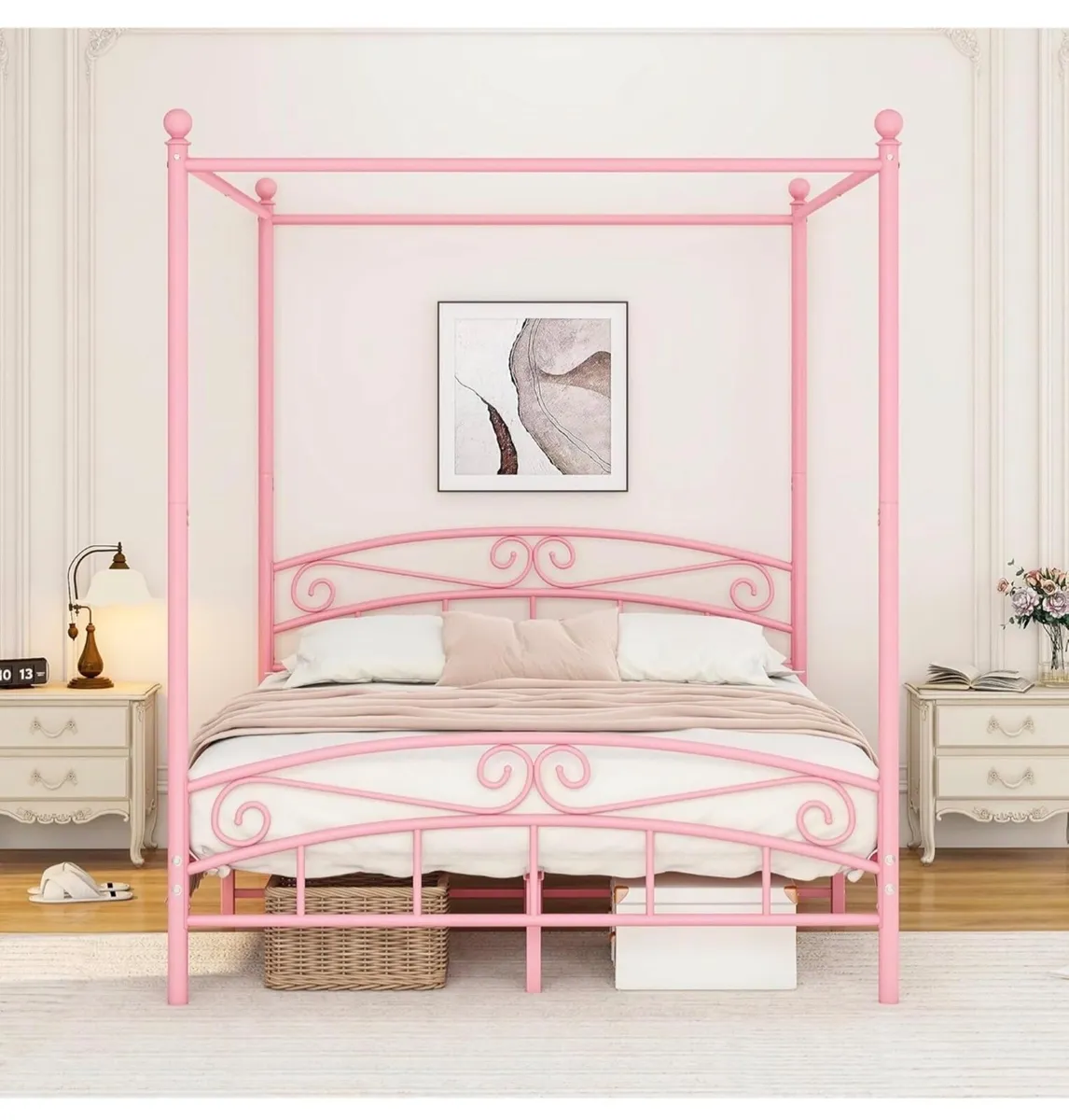 Canopy Bed Frame King Size with Ornate European St - Image 4