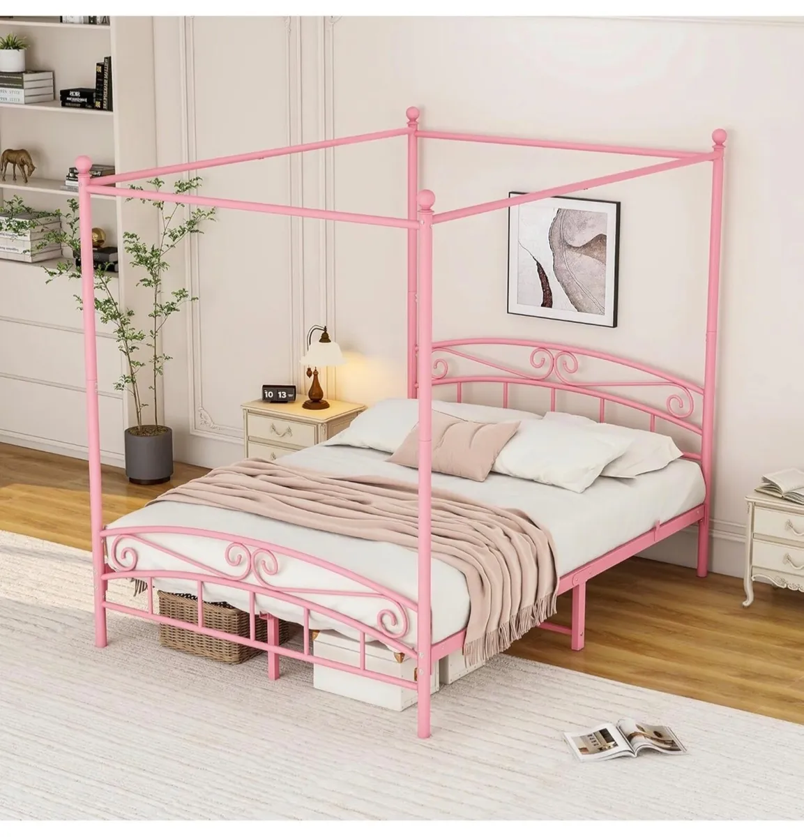 Canopy Bed Frame King Size with Ornate European St - Image 1