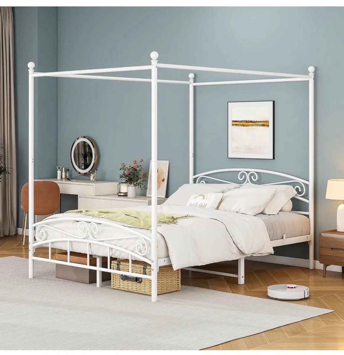 Canopy Bed Frame King Size with Ornate European St - Image 1