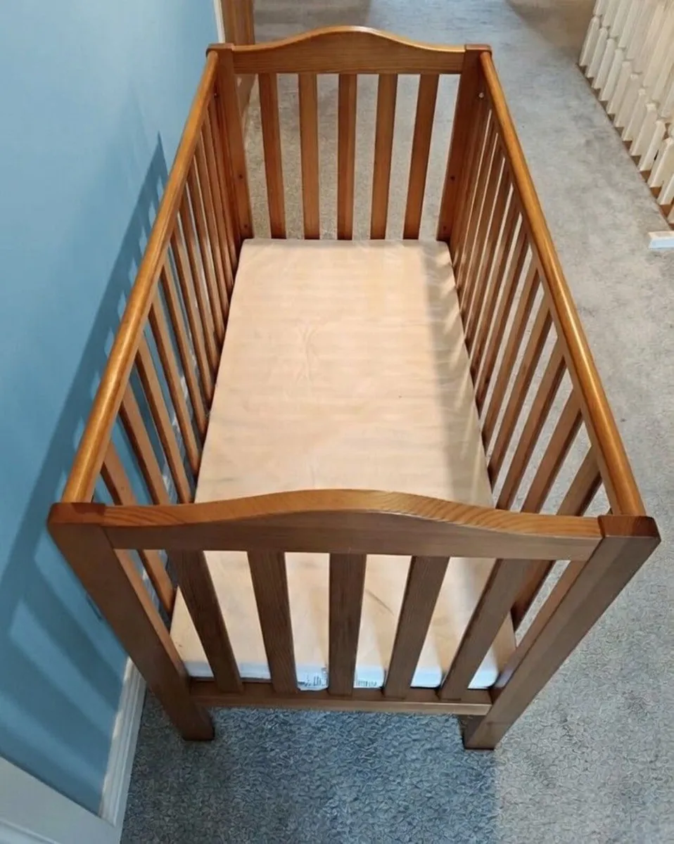 Brown Wooden Baby Cot + Mattress – Great Condition - Image 2