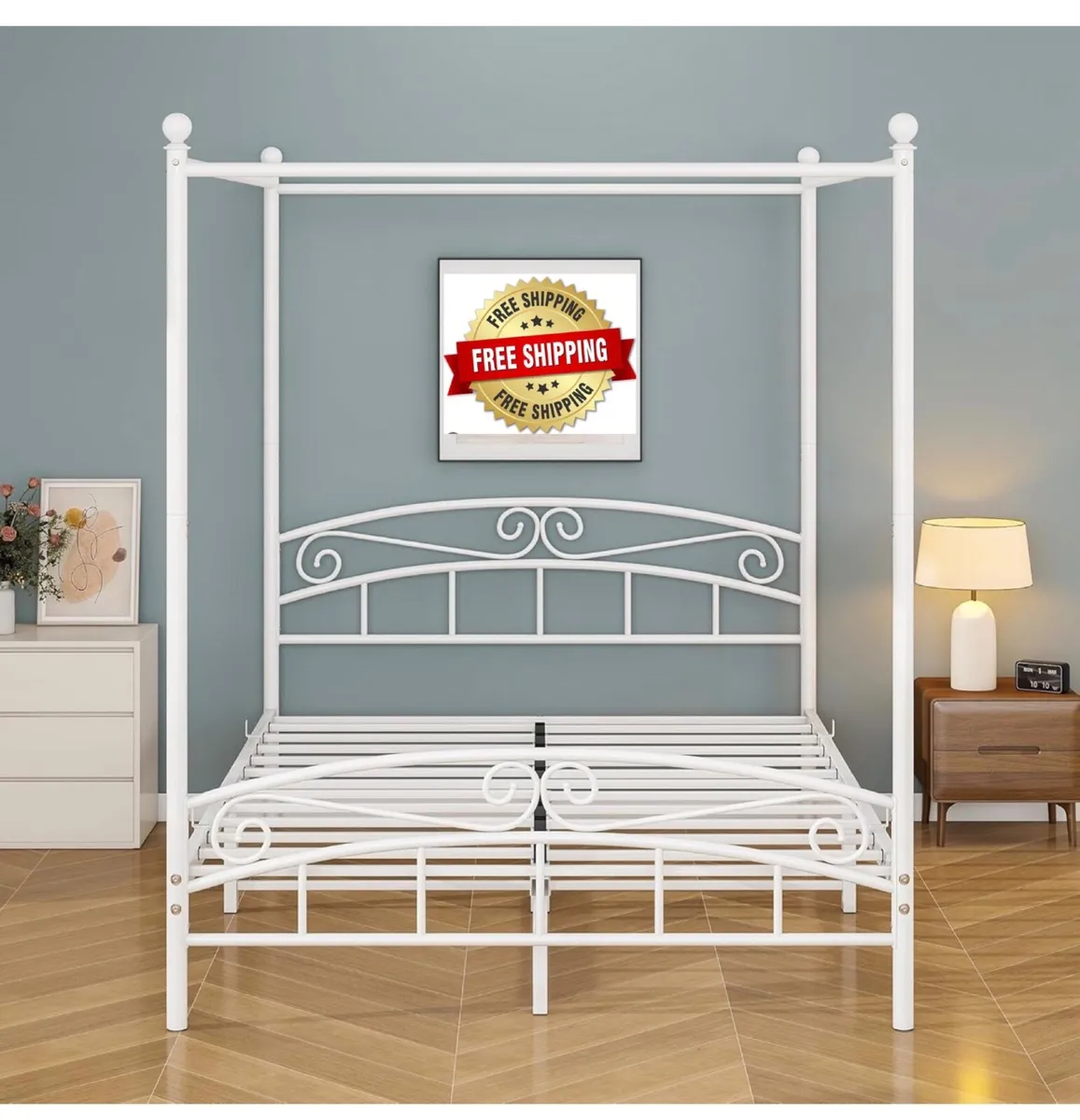 Canopy Bed Frame King Size with Ornate European St - Image 1