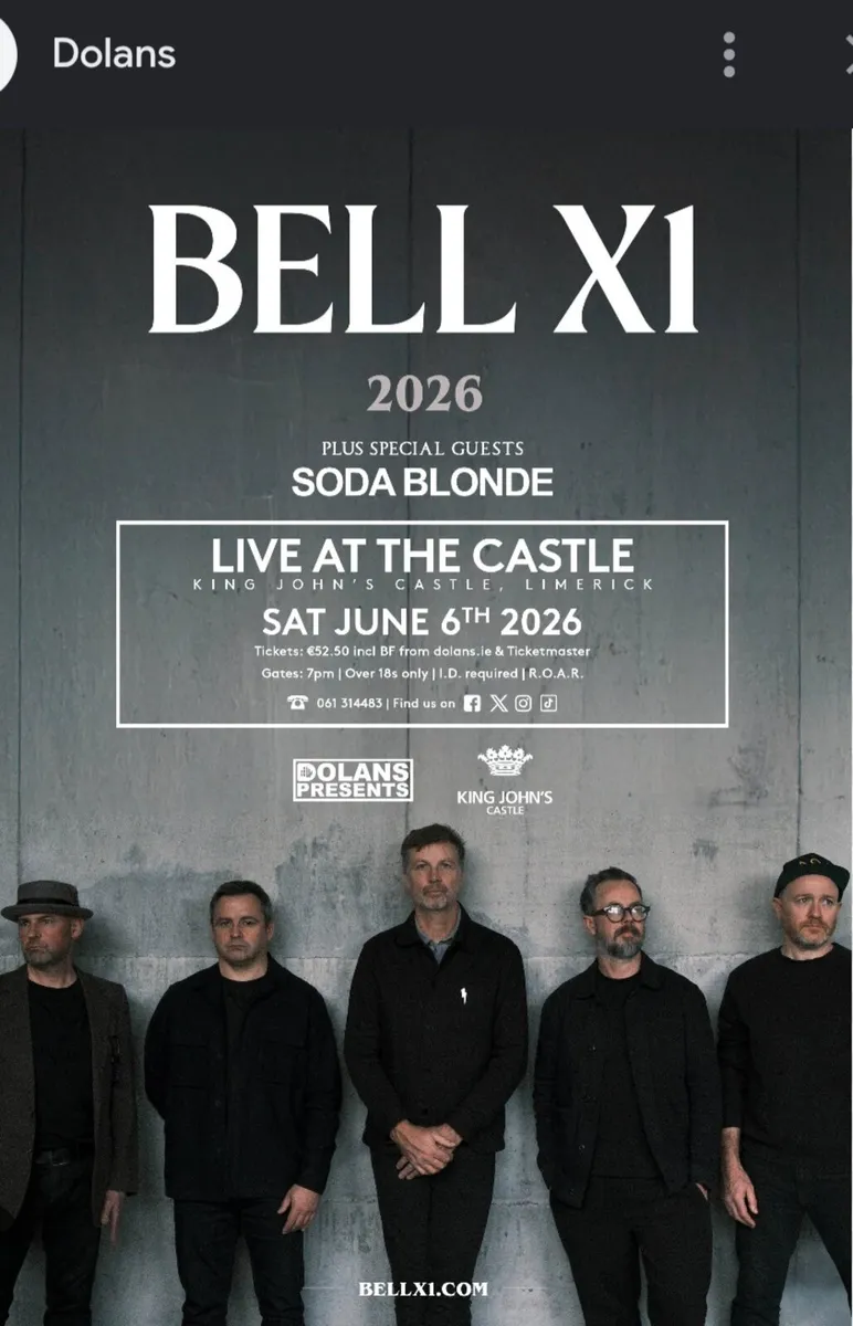 1 Bell X1 Ticket - Live at the Castle, Limerick