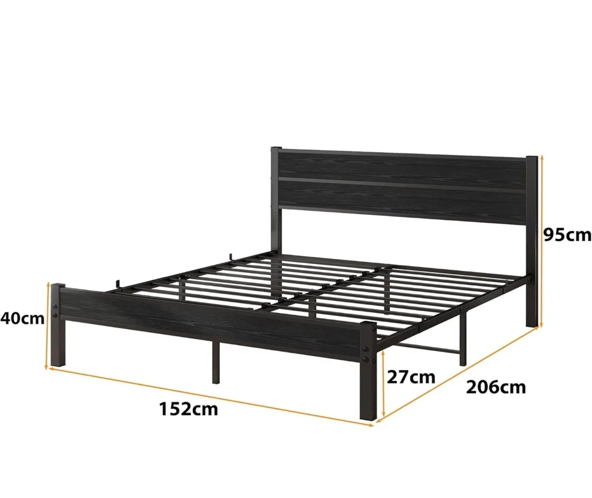 King Size Bed Frame with Wooden Headboard Bed Fram - Image 2