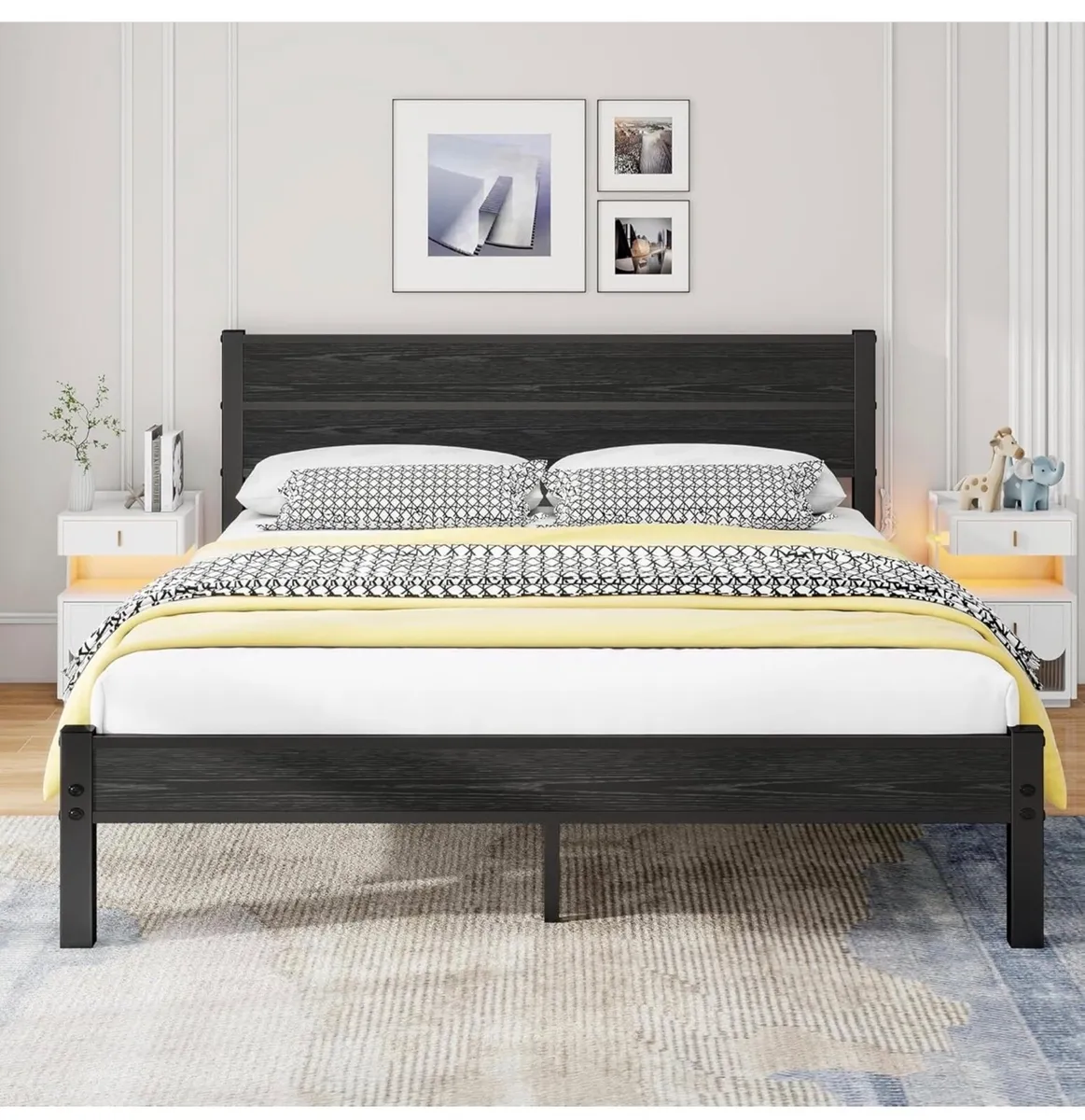 King Size Bed Frame with Wooden Headboard Bed Fram - Image 3