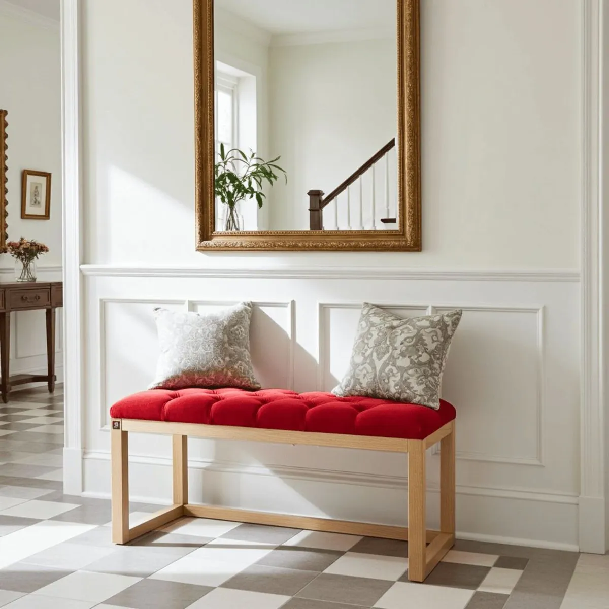 Wooden bench with velvet seat 100x40 - Image 1