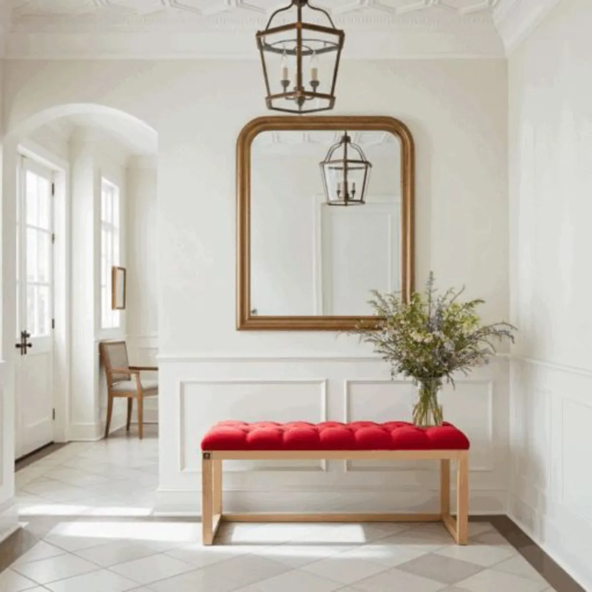 Wooden bench with velvet seat 100x40 - Image 3