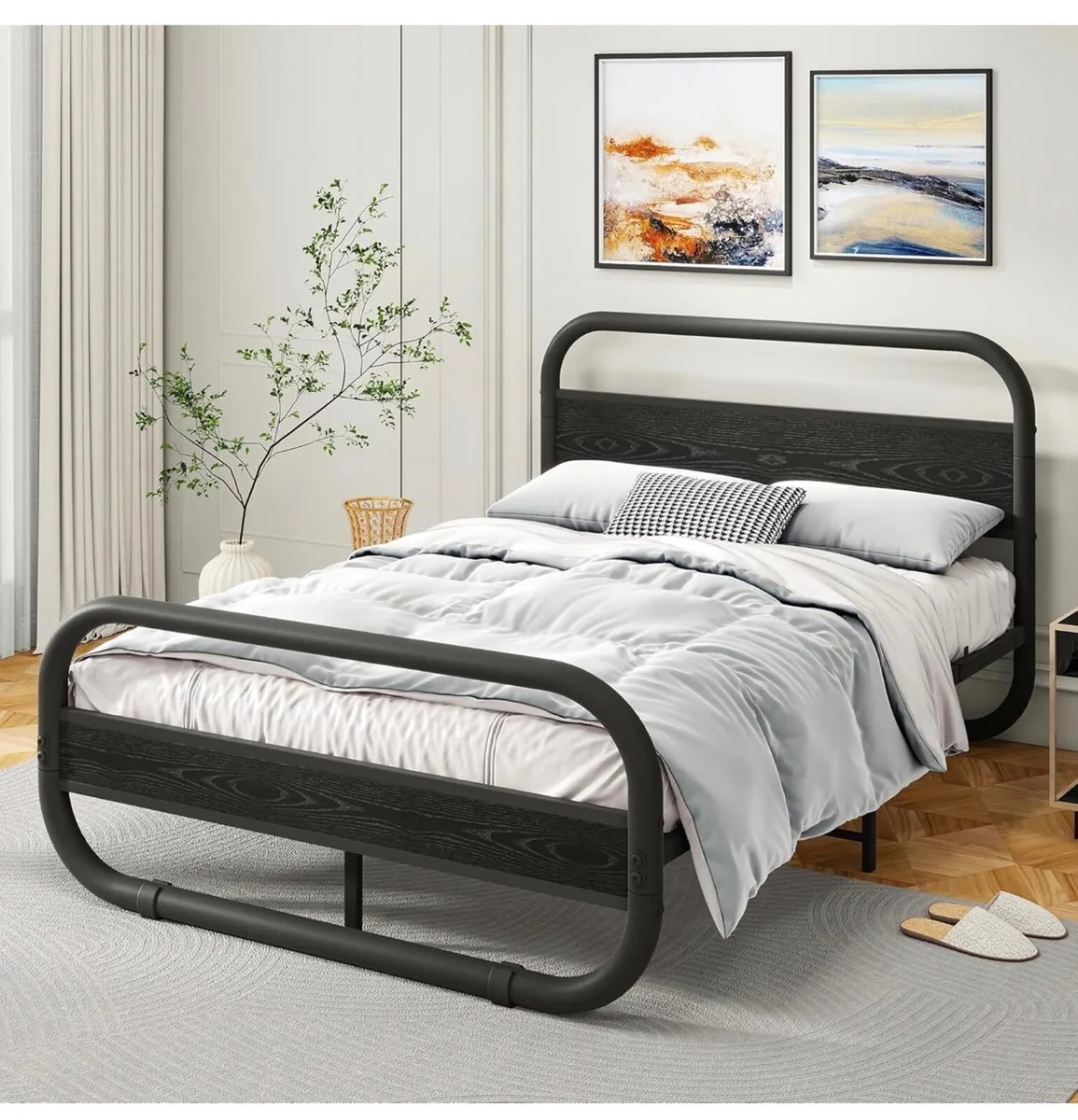 King Size Bed Frame with Headboard,150x200 Oval-Sh - Image 3