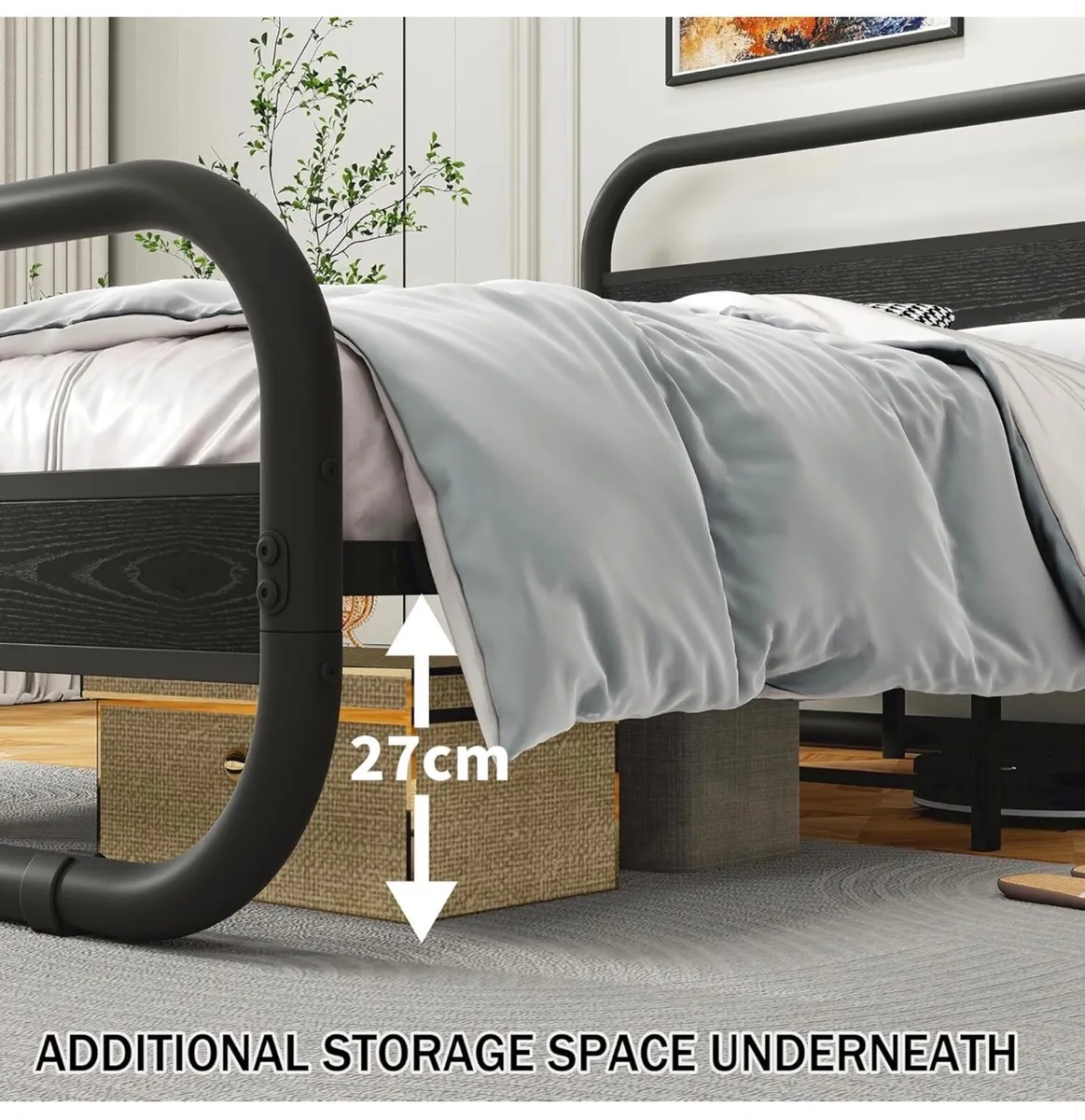 King Size Bed Frame with Headboard,150x200 Oval-Sh - Image 4