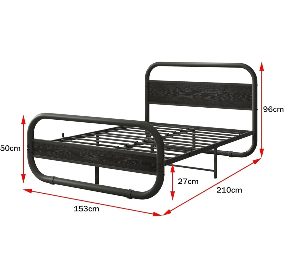 King Size Bed Frame with Headboard,150x200 Oval-Sh - Image 3