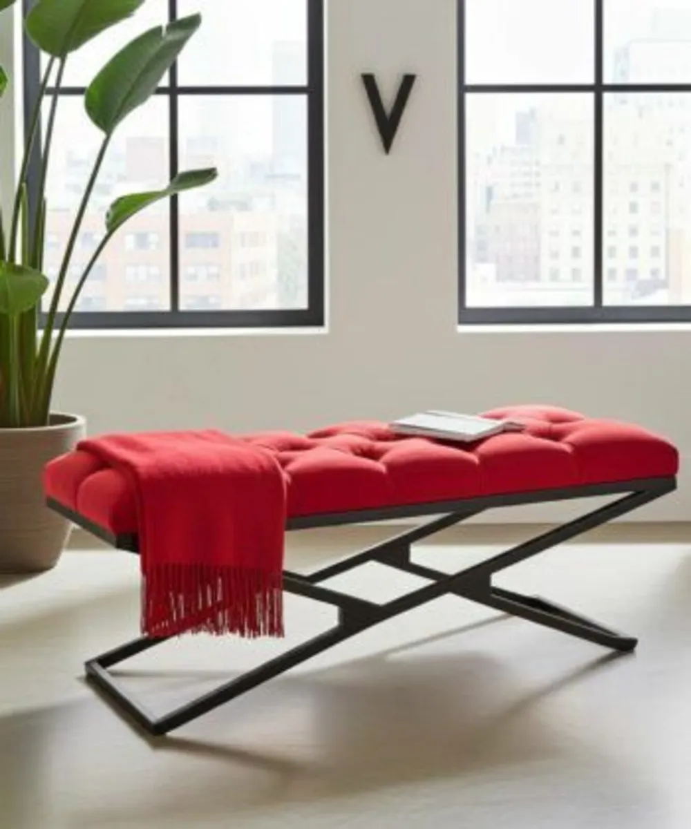 Metal-Framed Bench 100x40cm Gold Frame / Velour - Image 2