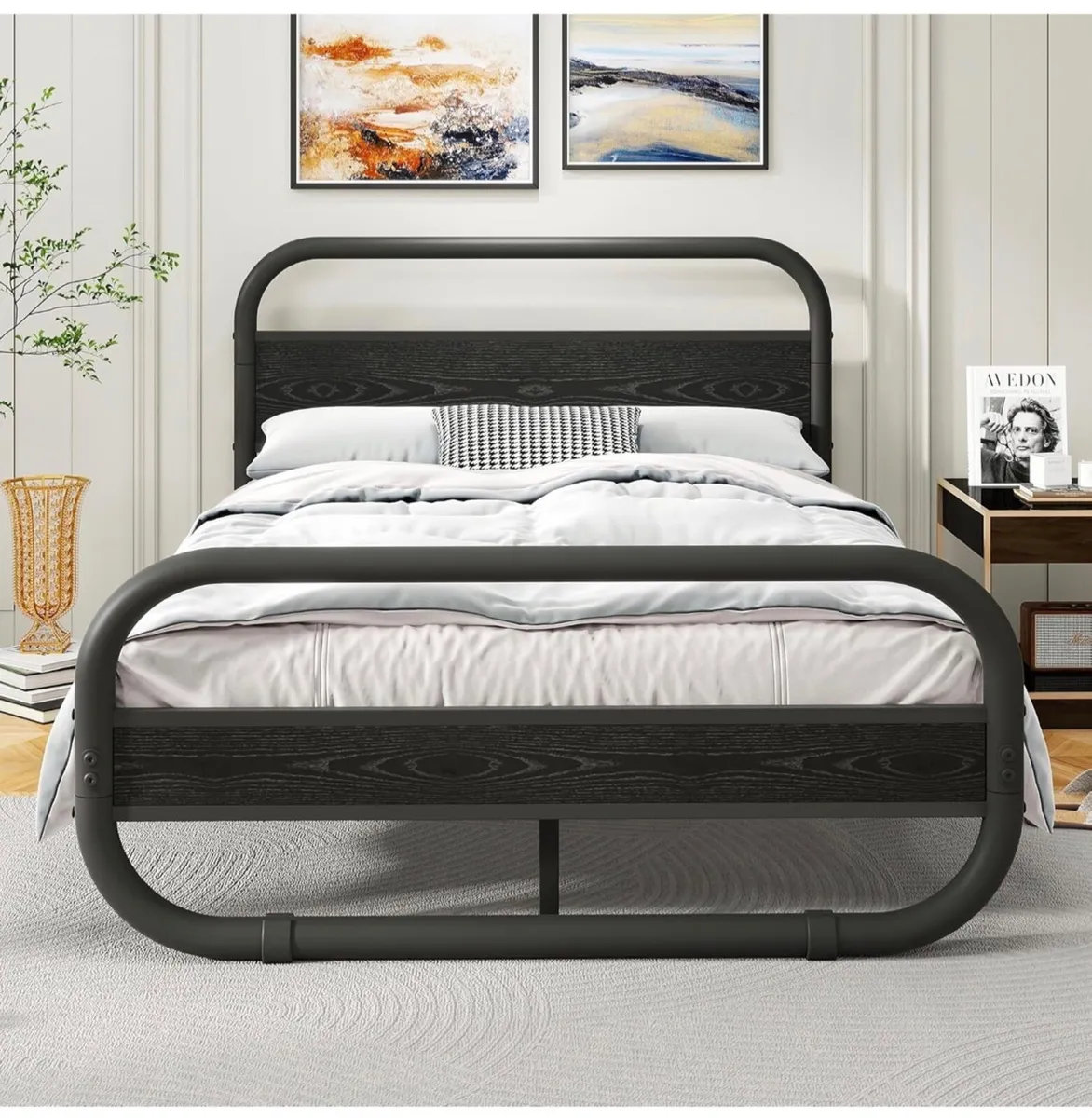 King Size Bed Frame with Headboard,150x200 Oval-Sh - Image 4