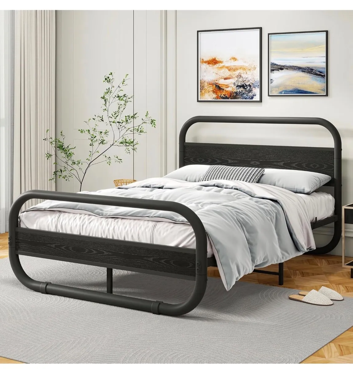 King Size Bed Frame with Headboard,150x200 Oval-Sh - Image 1