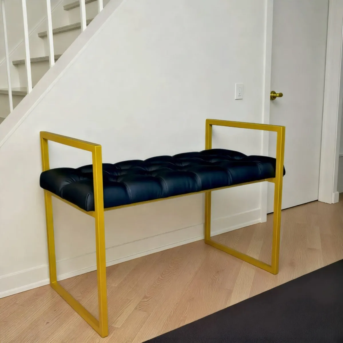 Metal frame bench with eco leather seat 100x40 - Image 1