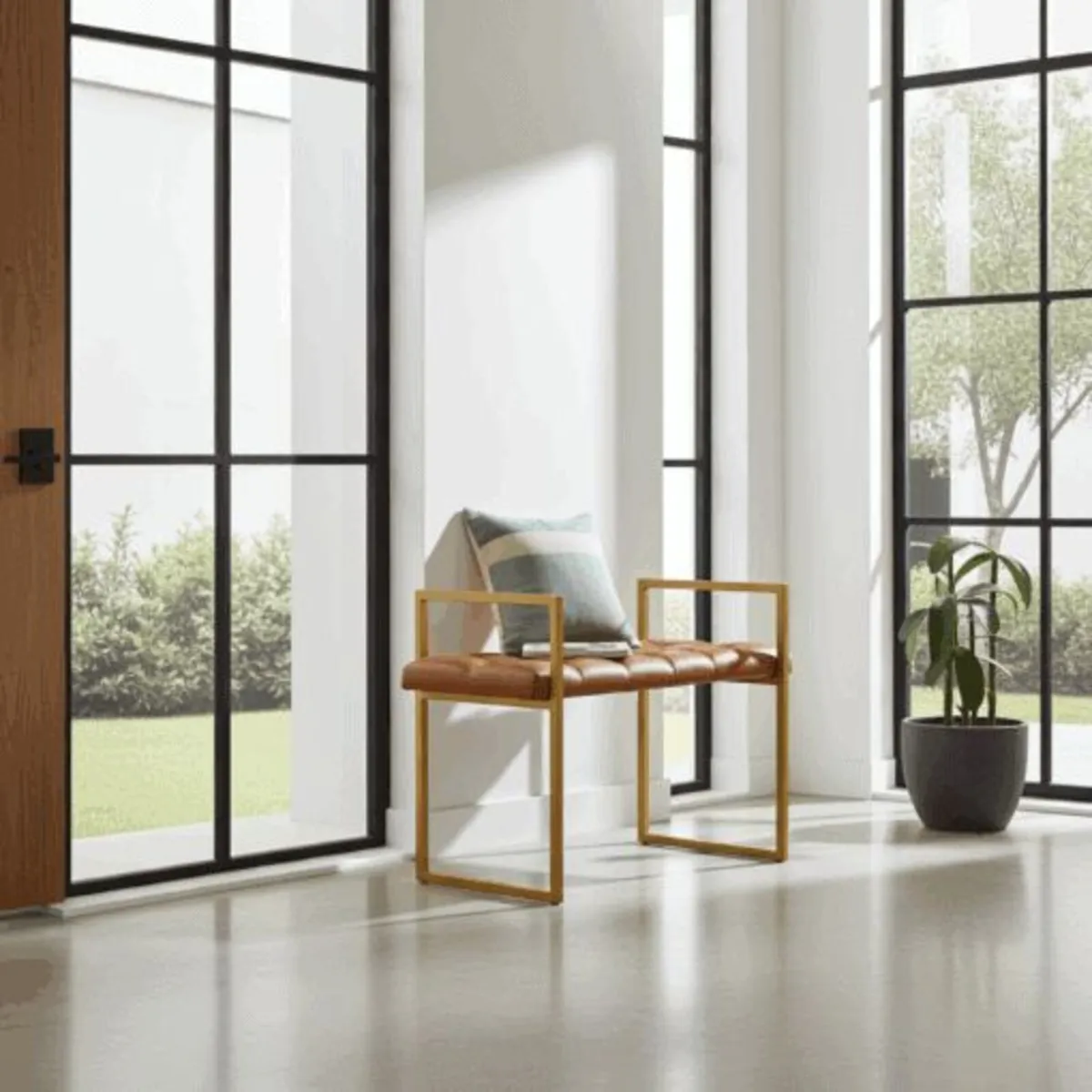 Metal frame bench with eco leather seat 100x40 - Image 2
