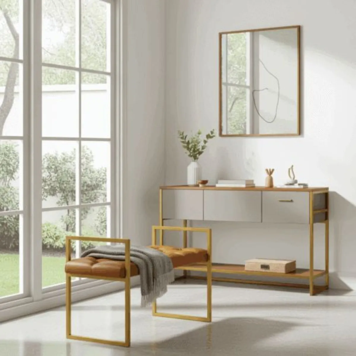 Metal frame bench with eco leather seat 100x40 - Image 3