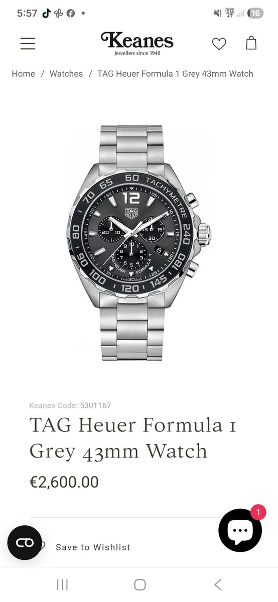 TAG Heuer Formula 1 Grey 43mm Watch in excellent c - Image 2