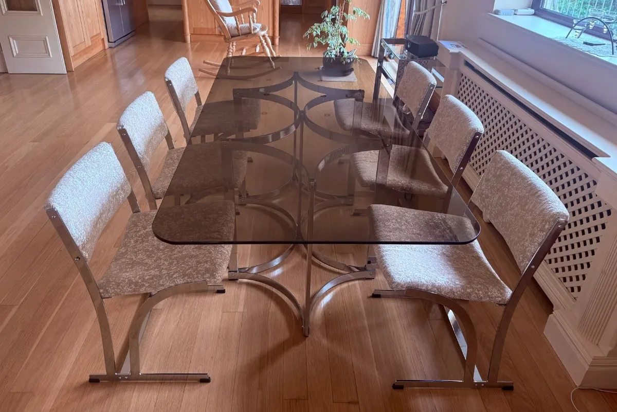 Smoked Glass Dining Table 6 Chairs and Side Table - Image 1