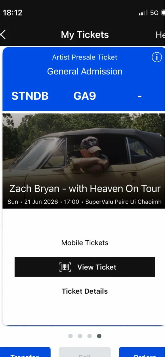 Zach Bryan standing tickets sun 21st June