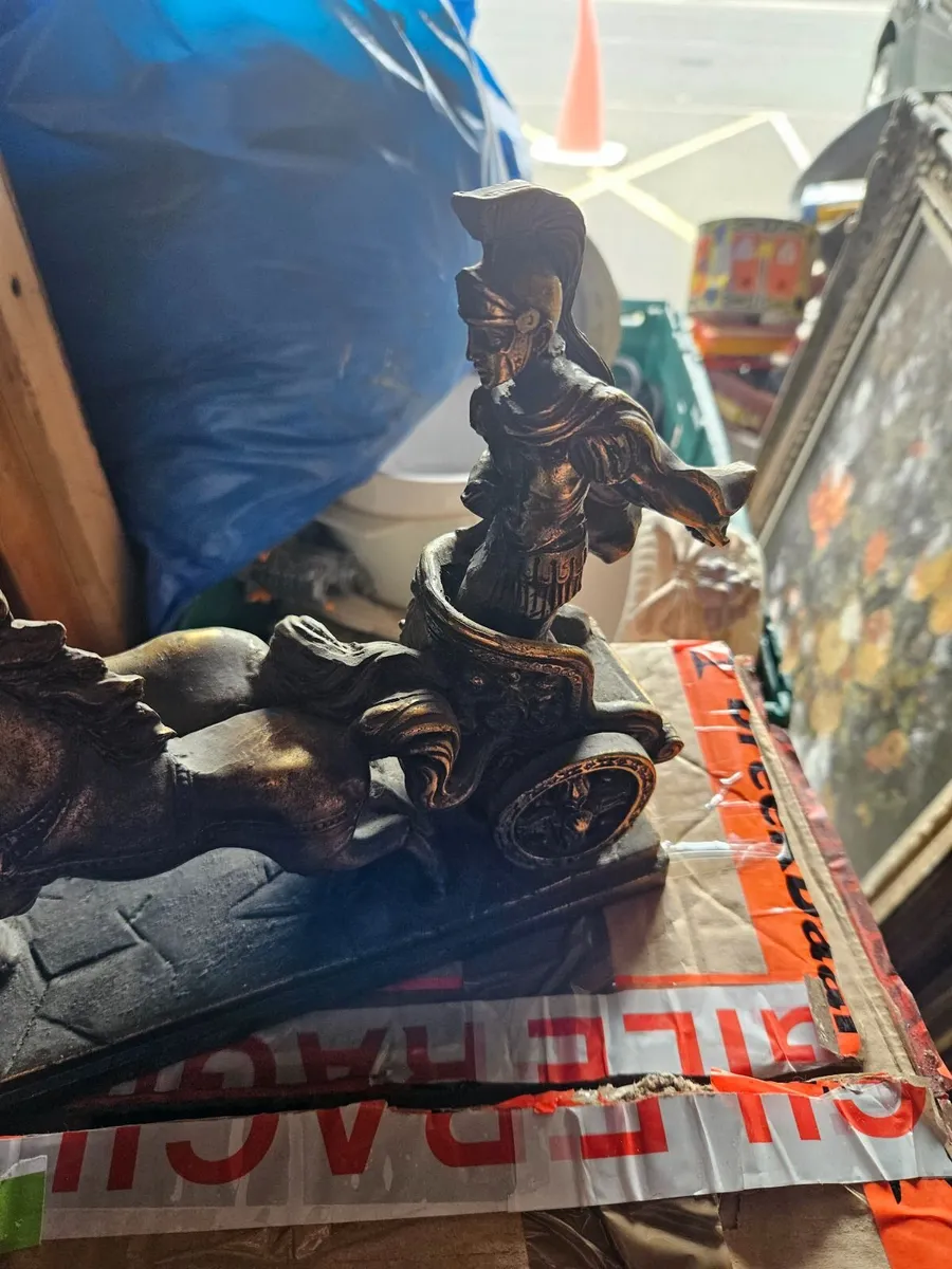Vintage Brass Metal Roman Soldier & Chariot - Image 3
