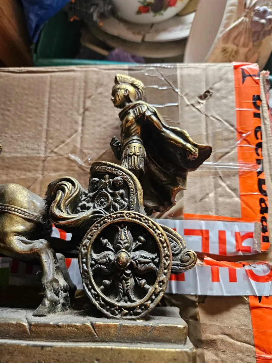 Vintage Brass Metal Roman Soldier & Chariot - Image 2