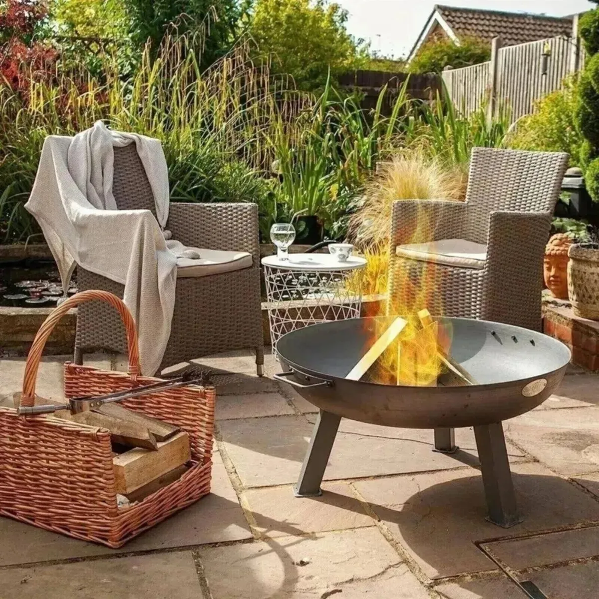 Raw Iron Patio/Garden Fire Pit Burner with Handles - Image 2