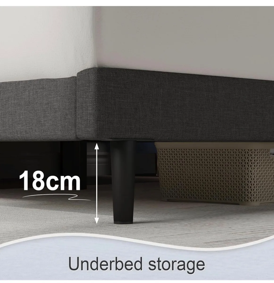 King Bed Frame, Dark Grey, Upholstered Wooden Slat - Image 3