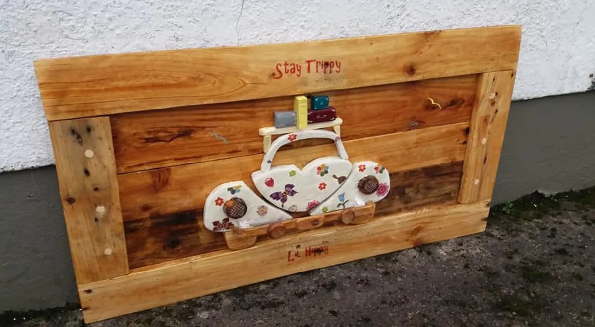 Rustic Stay Trippy Hippy bug wood art / display - Image 2