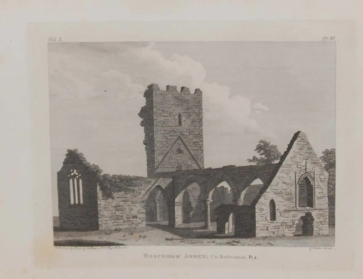 Roscommon Abbey Pair Antique Prints - Image 2