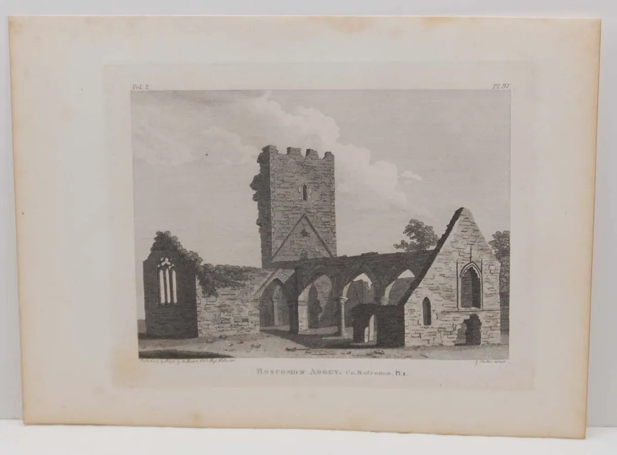 Roscommon Abbey Pair Antique Prints - Image 3