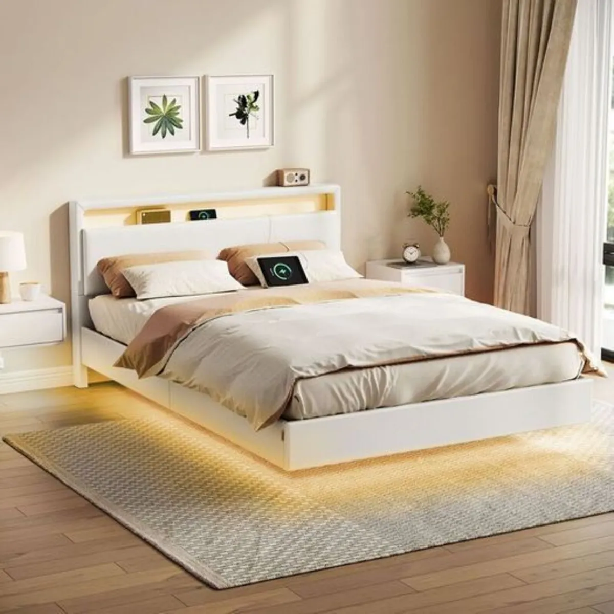 Bed frame with LED lighting and charging station 1 - Image 1