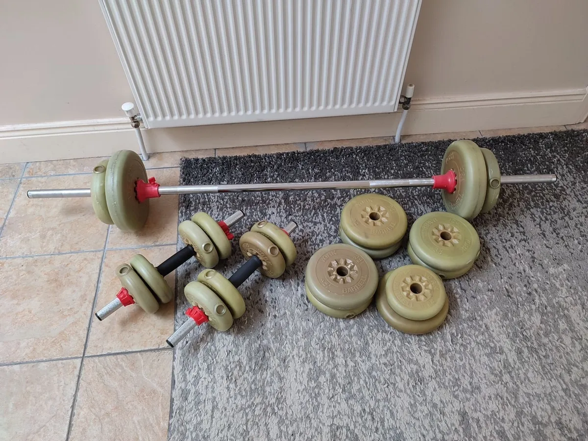 Weights barbell and dumbbells set for home gym