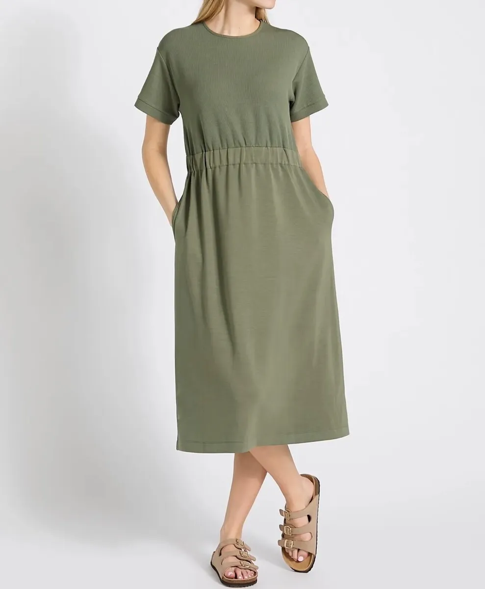 New khaki midi dress, a t-shirt style top, stretch - Image 1