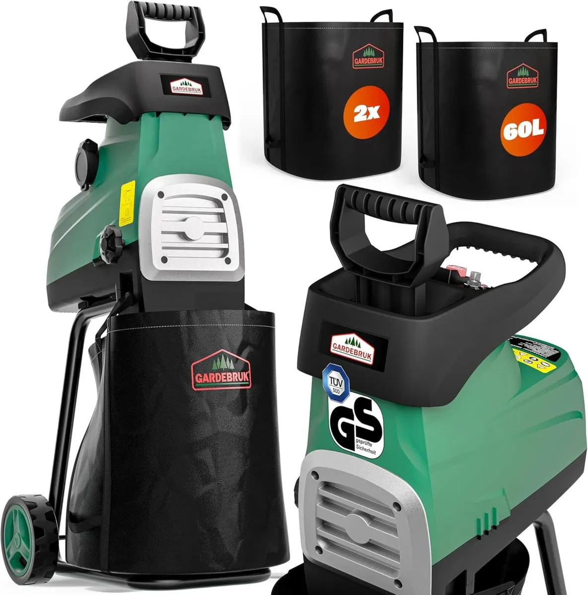 Electric Silent Garden Shredder 2800W with 2 x 60L - Image 2
