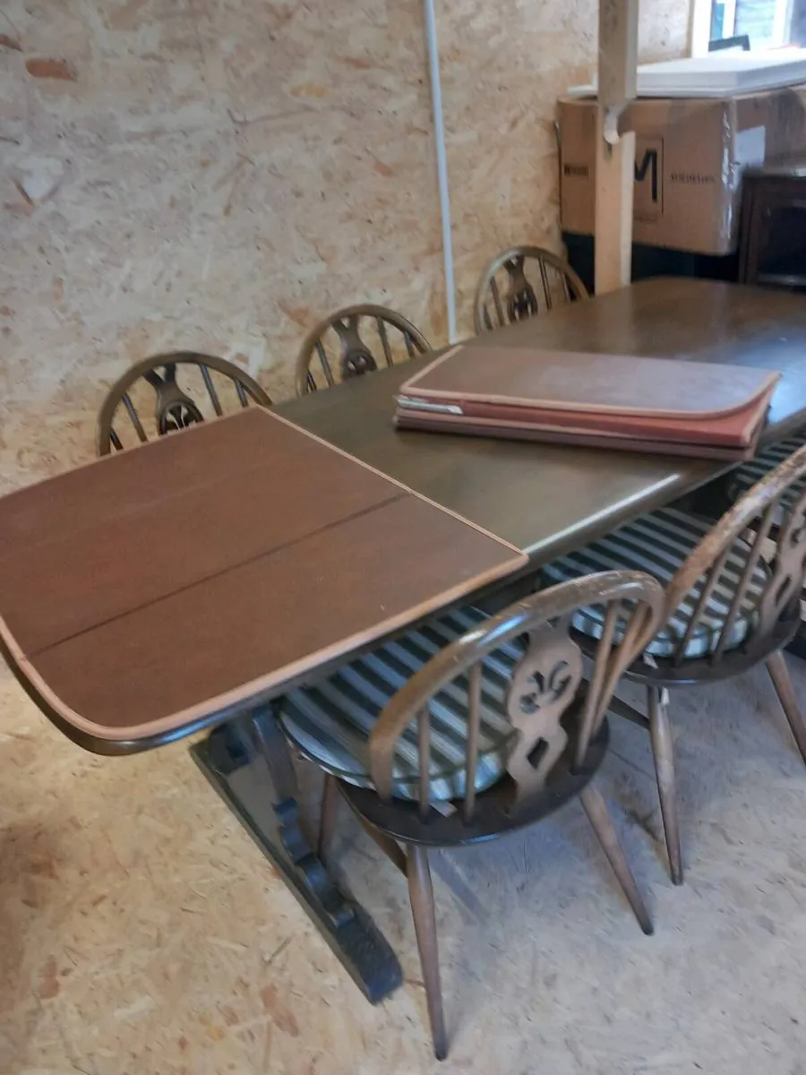Ercol dining table and six chairs - Image 2